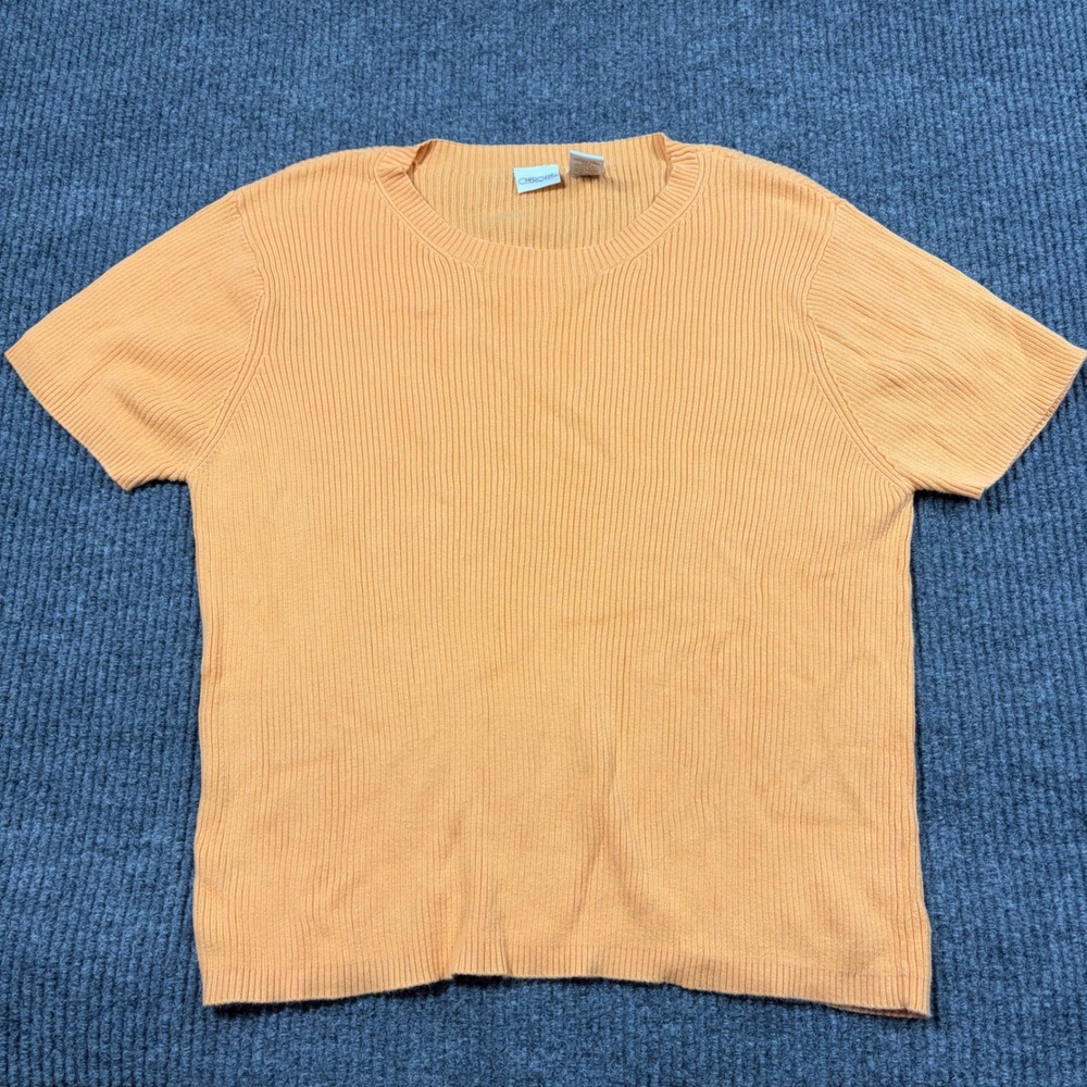 Cherokee Shirt Womens XL Orange Ribbed Knit Short Sleeve 100% Cotton Sweater Top